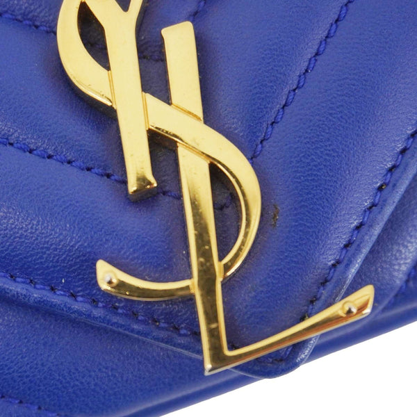 YVES SAINT LAURENT Classic Baby Monogram Chevron Leather Crossbody Bag Blue