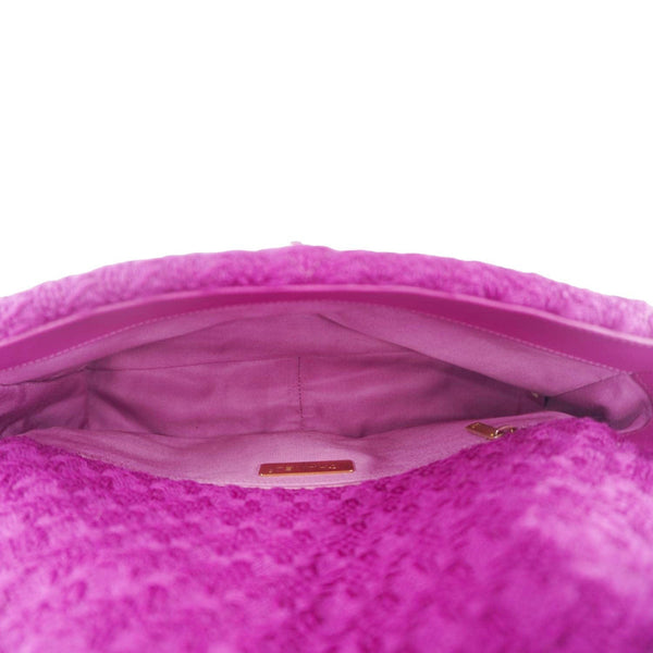 CHANEL 19 Flap Quilted Tweed Shoulder Bag Purple