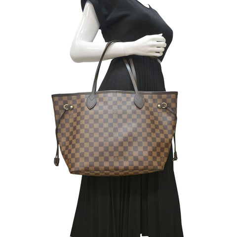 LOUIS VUITTON Shoulder Bag MM Damier Ebene Tote brown with body view