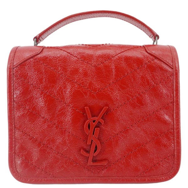 YVES SAINT LAURENT Niki Crinkled Leather Chain Wallet Crossbody Bag Red