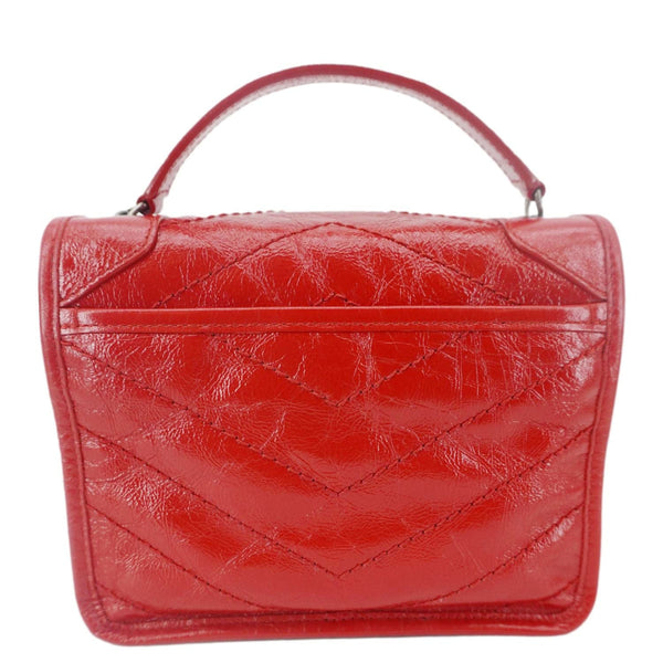 YVES SAINT LAURENT Niki Crinkled Leather Chain Wallet Crossbody Bag Red