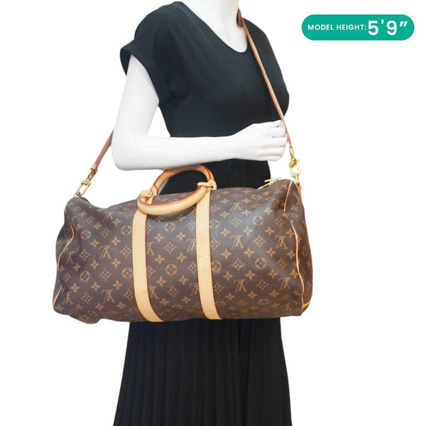 LOUIS VUITTON Keepall 45 Bandouliere Monogram Canvas Travel Bag Brown