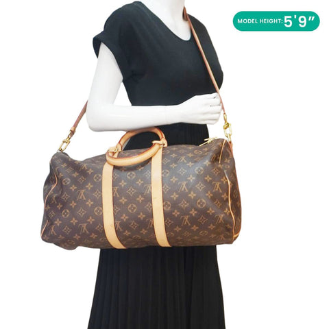 LOUIS VUITTON Keepall 45 Bandouliere Monogram Canvas Travel Bag Brown