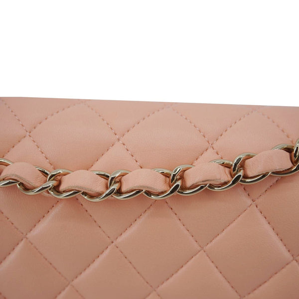 CHANEL Classic Double Flap Quilted Leather Crossbody Bag Peach