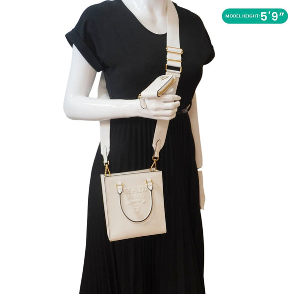 PRADA Saffiano Embossed Leather Crossbody Bag White