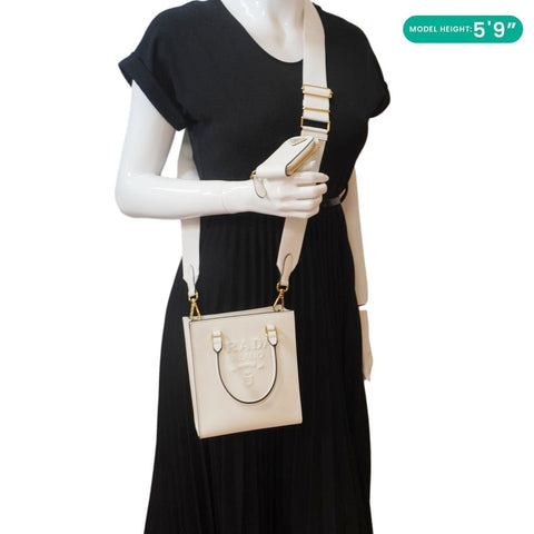 PRADA Saffiano Embossed Leather Crossbody Bag White