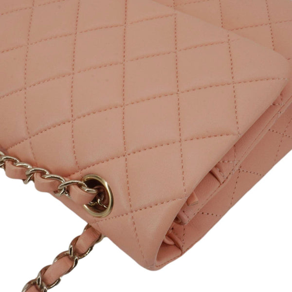 CHANEL Classic Double Flap Quilted Leather Crossbody Bag Peach
