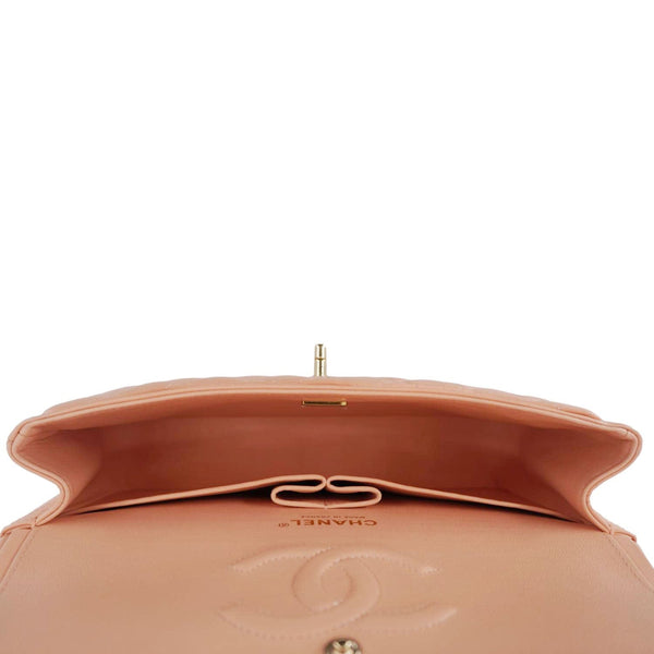 CHANEL Classic Double Flap Quilted Leather Crossbody Bag Peach