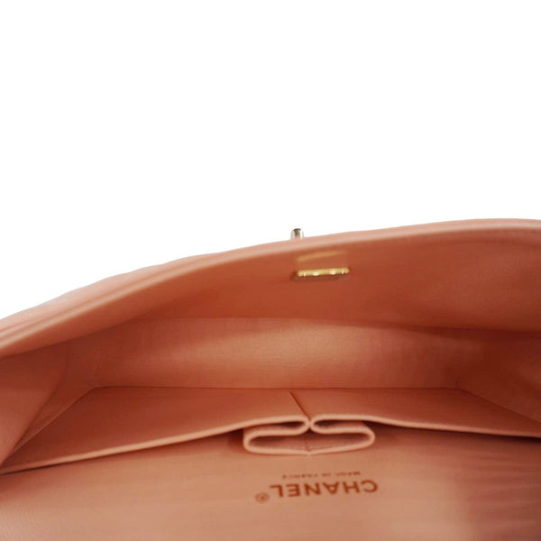 CHANEL Classic Double Flap Quilted Leather Crossbody Bag Peach