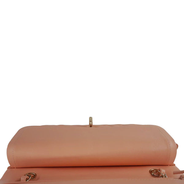 CHANEL Classic Double Flap Quilted Leather Crossbody Bag Peach