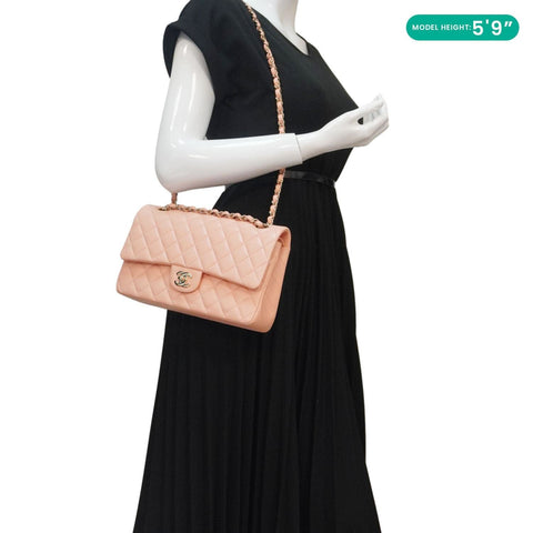 CHANEL Classic Double Flap Quilted Leather Crossbody Bag Peach