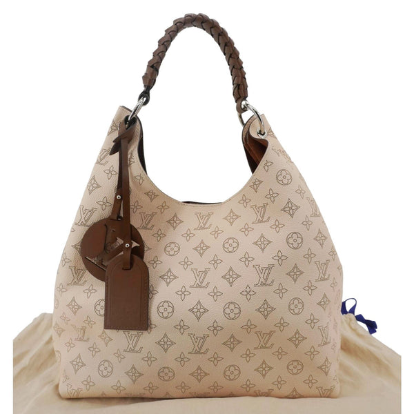 LOUIS VUITTON Carmel Mahina Leather Hobo Bag Cream