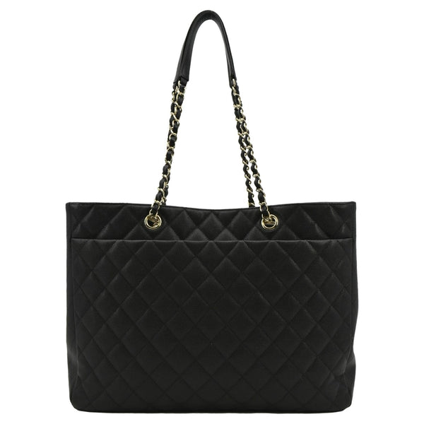 CHANEL Large CC Quilted Leather Tote Shoulder Bag Black