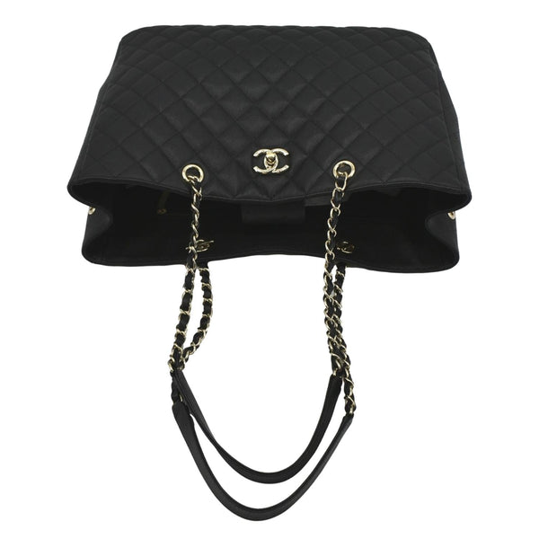 CHANEL Large CC Quilted Leather Tote Shoulder Bag Black