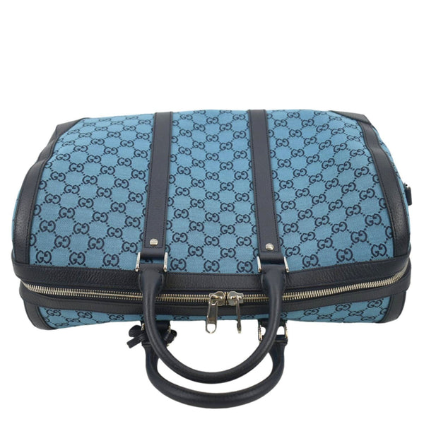 GUCCI Duffle Bag Italian Elegance Blue/Black leather close upper view