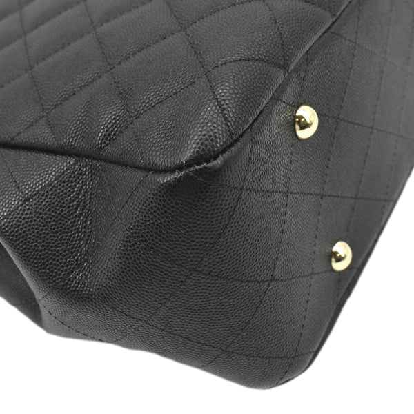 CHANEL Large CC Quilted Leather Tote Shoulder Bag Black