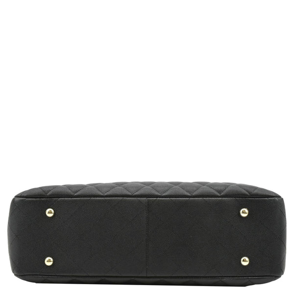 CHANEL Large CC Quilted Leather Tote Shoulder Bag Black