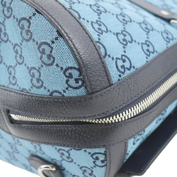 GUCCI Duffle Bag Italian Elegance Blue/Black leather right side zip view
