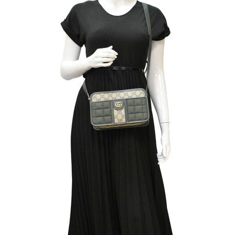 GUCCI Mini Quilted GG Supreme Canvas Crossbody Bag Green 751914