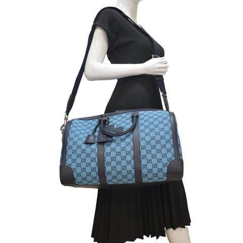 GUCCI Duffle Bag Italian Elegance Blue/Black leather view with body