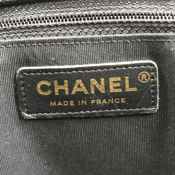 CHANEL Large CC Quilted Leather Tote Shoulder Bag Black