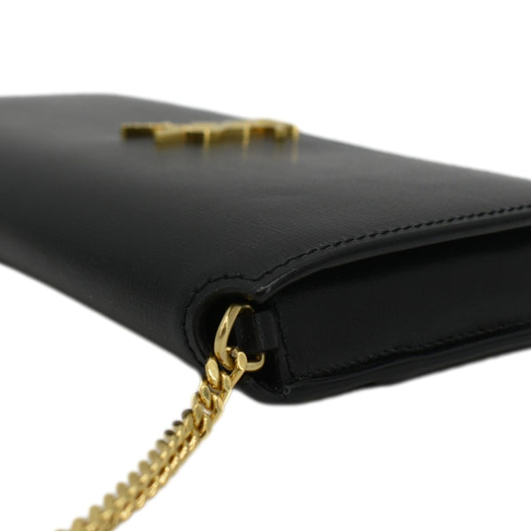 YVES SAINT LAURENT Phone Holder Monogram Smooth Leather Chain Crossbody Bag Black