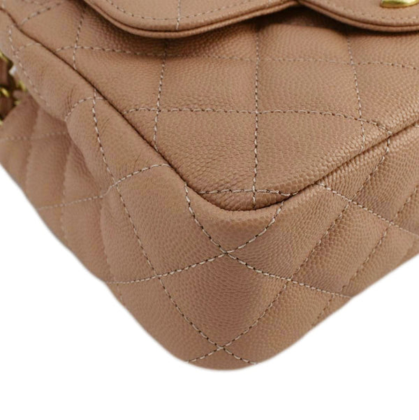 CHANEL Wavy Small Caviar Leather Hobo Shoulder Bag Peach