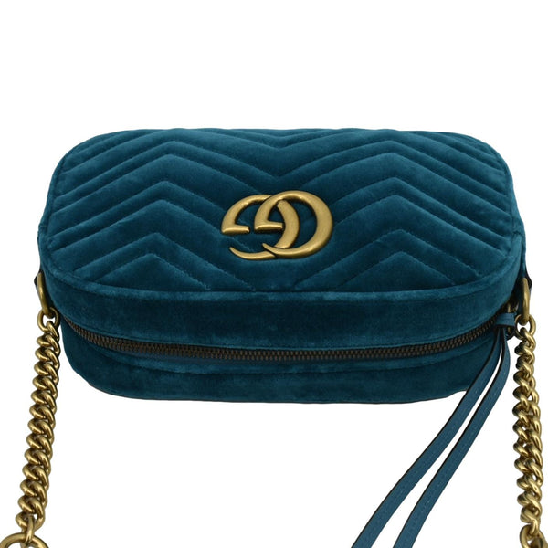 GUCCI Marmont Small Suede Crossbody Camera Bag Teal 447632