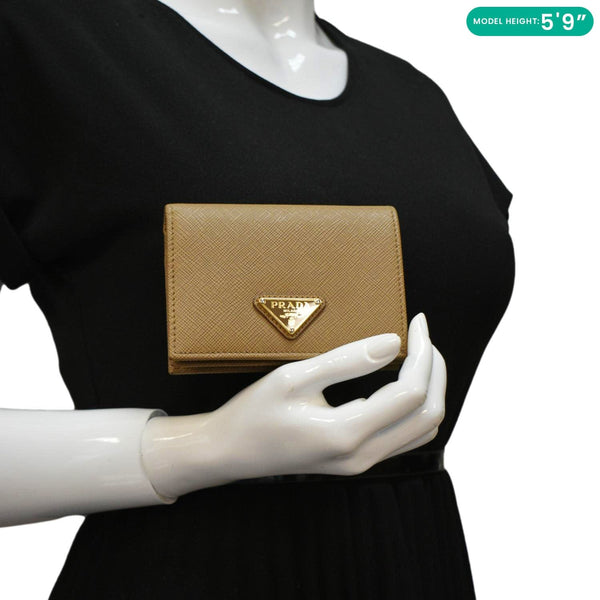 PRADA Small Saffiano Leather Wallet Light Brown