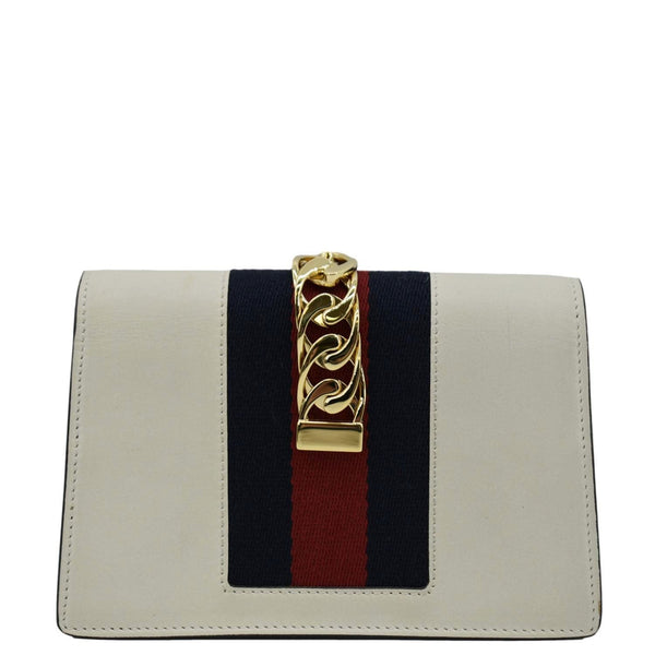 GUCCI Sylvie Super Mini Leather Crossbody Bag White 494646