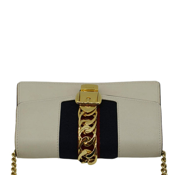 GUCCI Sylvie Super Mini Leather Crossbody Bag White 494646