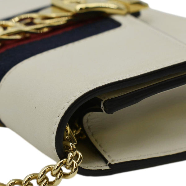GUCCI Sylvie Super Mini Leather Crossbody Bag White 494646