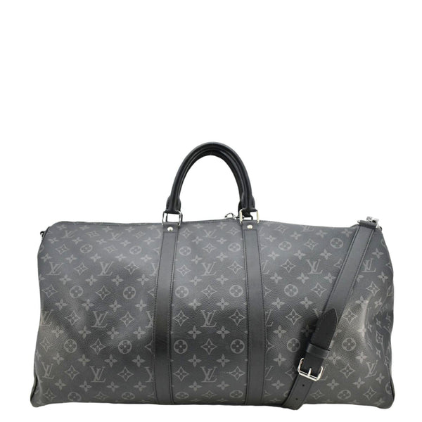 LOUIS VUITTON Keepall Bandouliere 55 Monogram Eclipse Travel Bag Black