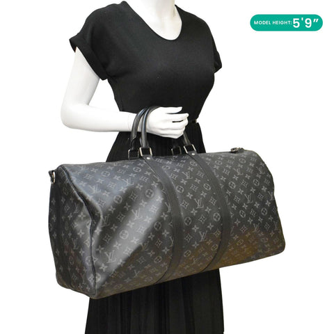 LOUIS VUITTON Keepall Bandouliere 55 Monogram Eclipse Travel Bag Black