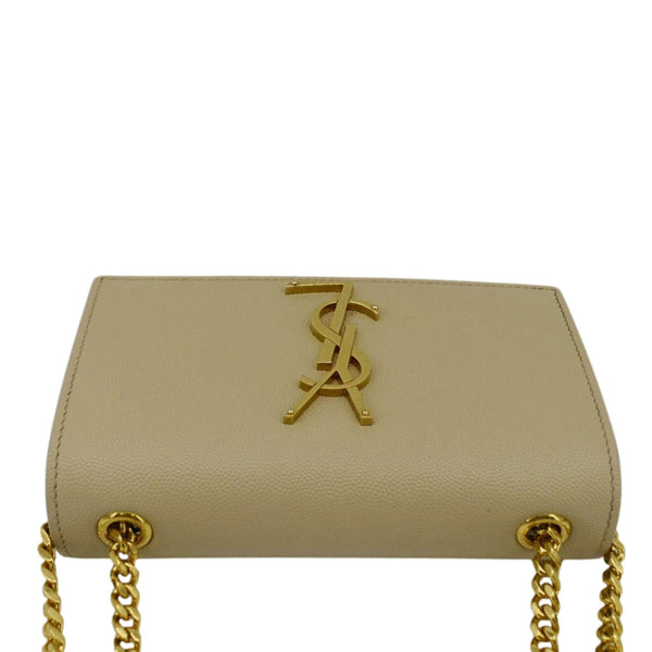 YVES SAINT LAURENT Kate Leather Chain Clutch Crossbody Bag Cream