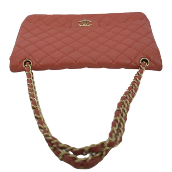 CHANEL Classic Maxi Single Flap Quilted Leather Shoulder Bag Red