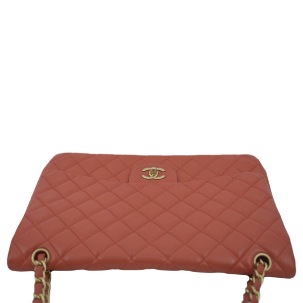 CHANEL Classic Maxi Single Flap Quilted Leather Shoulder Bag Red