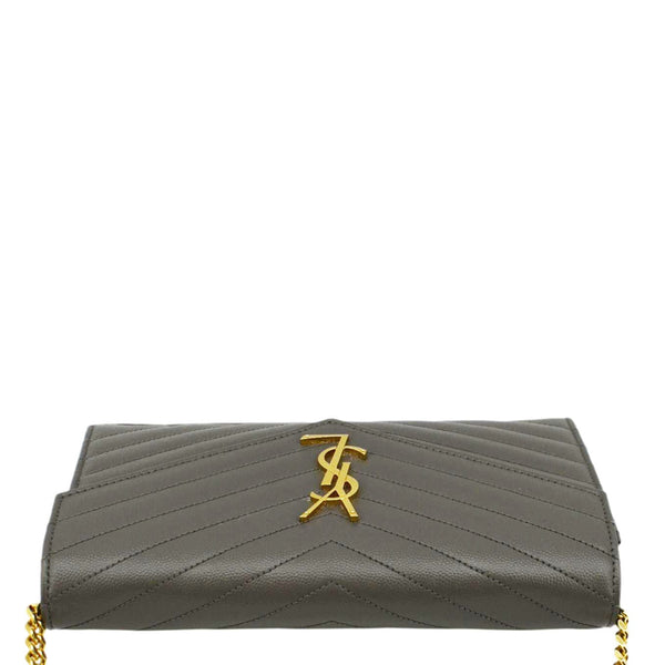 YVES SAINT LAURENT Kate Leather Chain Clutch Crossbody Bag Grey