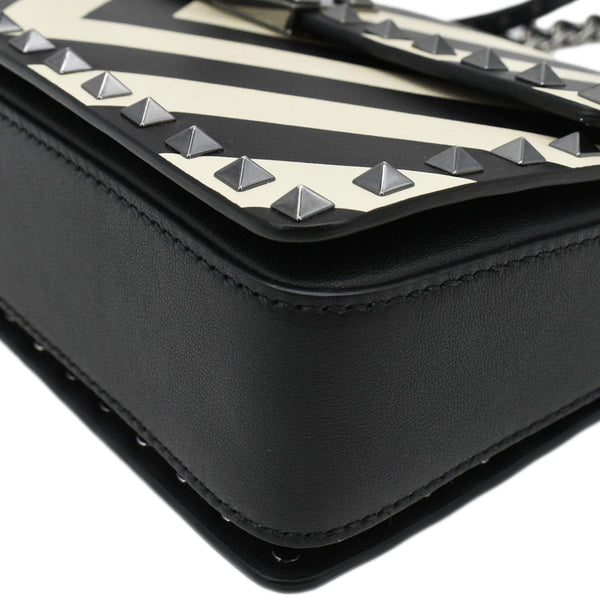 VALENTINO Garavani Rockstud V-Stripe Leather Crossbody Bag Black