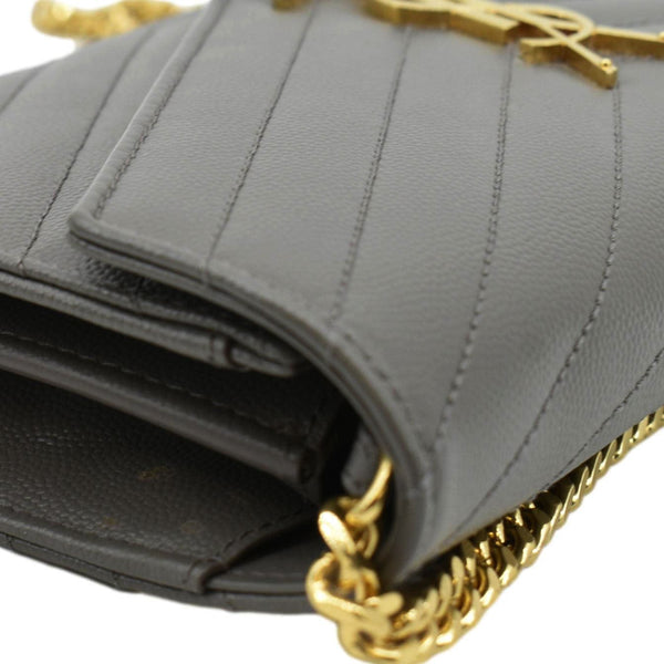 YVES SAINT LAURENT Kate Leather Chain Clutch Crossbody Bag Grey