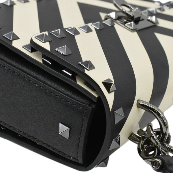 VALENTINO Garavani Rockstud V-Stripe Leather Crossbody Bag Black