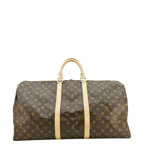 LOUIS VUITTON Keepall 55 Bandouliere Monogram Canvas Travel Bag Brown