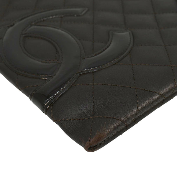 CHANEL Cambon Flat Calfskin Leather Messenger Bag Black