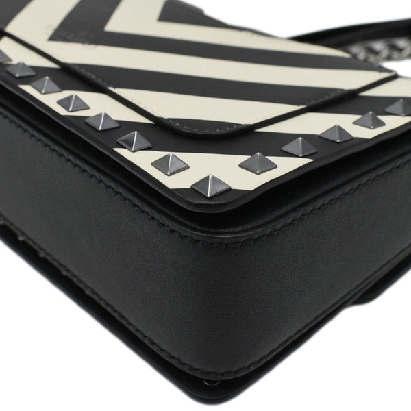 VALENTINO Garavani Rockstud V-Stripe Leather Crossbody Bag Black