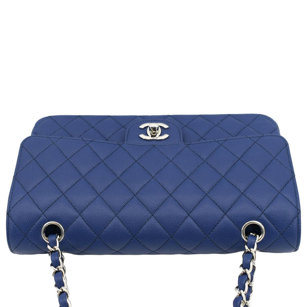 CHANEL Classic Medium Flap Quilted Caviar Leather Shoulder Bag Blue
