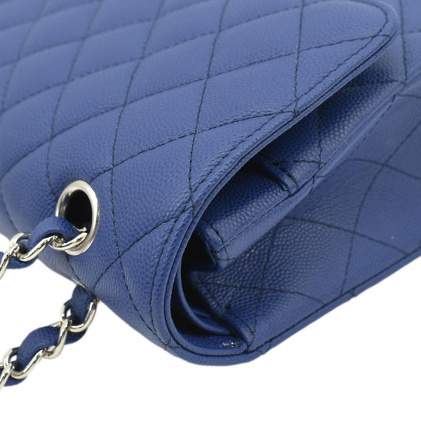 CHANEL Classic Medium Flap Quilted Caviar Leather Shoulder Bag Blue