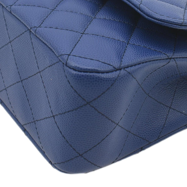 CHANEL Classic Medium Flap Quilted Caviar Leather Shoulder Bag Blue