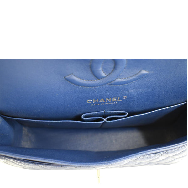 CHANEL Classic Medium Flap Quilted Caviar Leather Shoulder Bag Blue