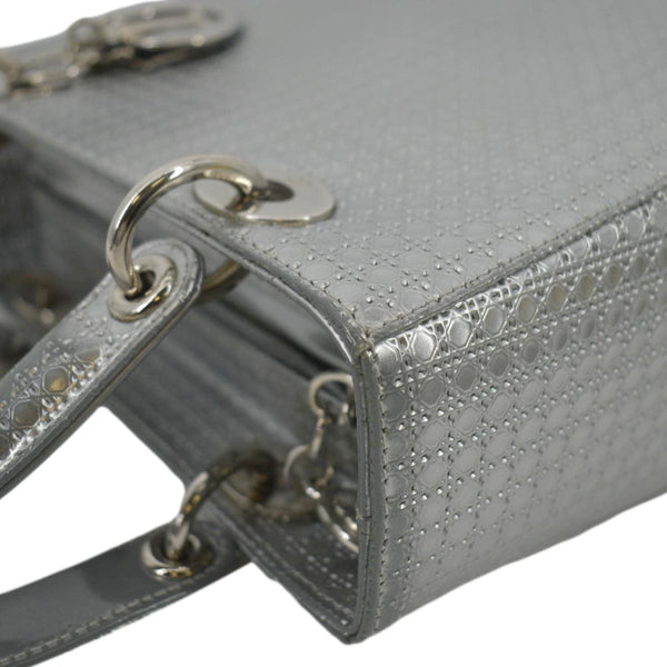 CHRISTIAN DIOR Lady Dior Leather Shoulder Bag Metallic with right side view