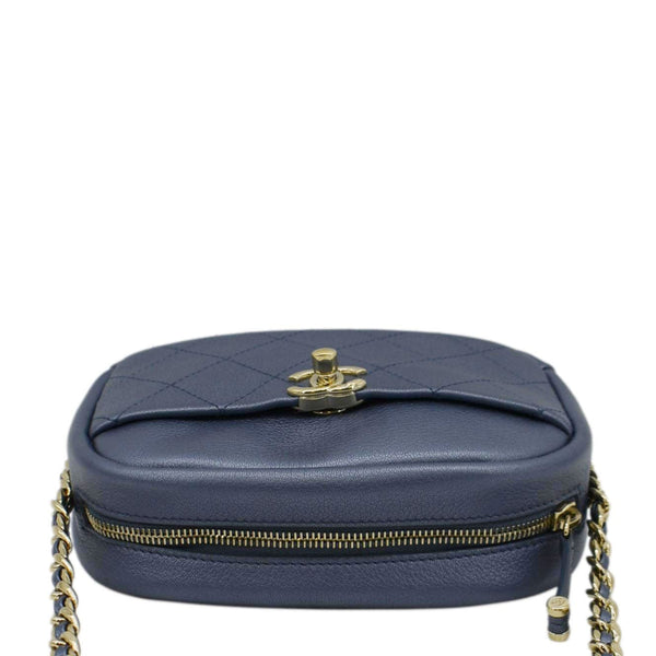 CHANEL Casual Trip Camera Small Metallic Leather Crossbody Bag Blue